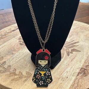 Asian Kokeshi Doll Pendant Necklace